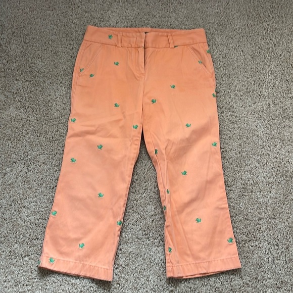 J CREW Turtle Embroidered capris 10 Cropped Coral Orange Beachy Preppy Favorite - Picture 1 of 4